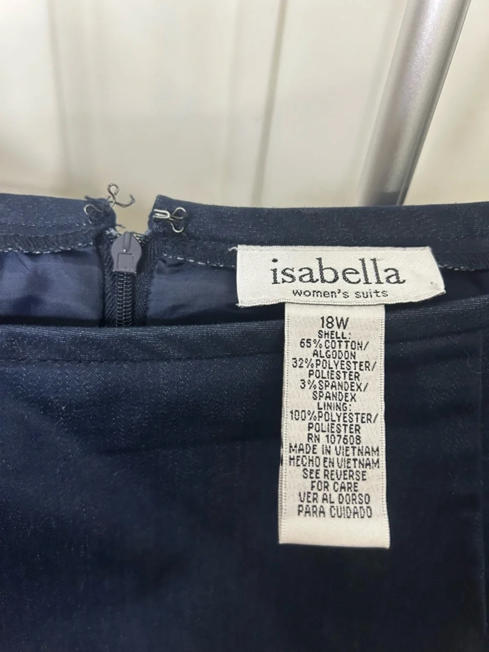 Tailored Denim Navy Women's Suit (Jacket and Skirt) with Contrast Stitching - Picture 9 of 9